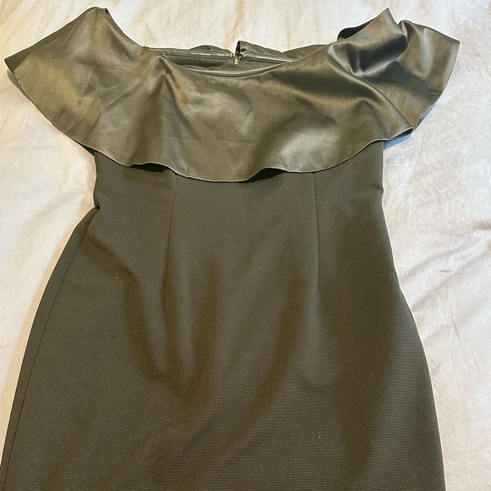 Black off the shoulder dress with satin detailing